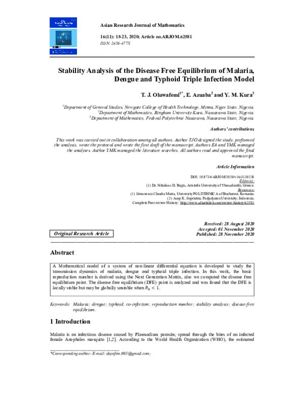 (PDF) Stability Analysis of the Disease Free Equilibrium of Malaria ...