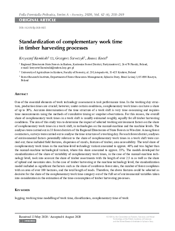 (PDF) Standardization of complementary work time in timber harvesting ...