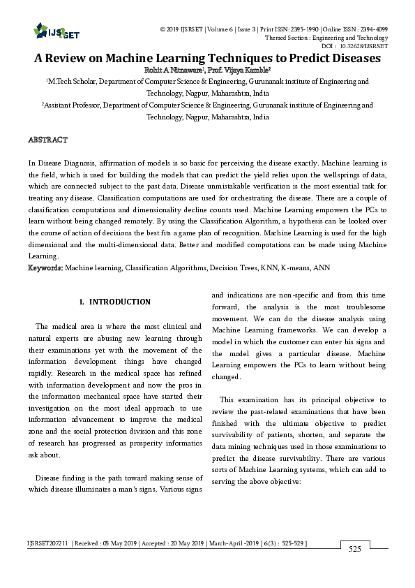 (PDF) A Review on Machine Learning Techniques to Predict Diseases