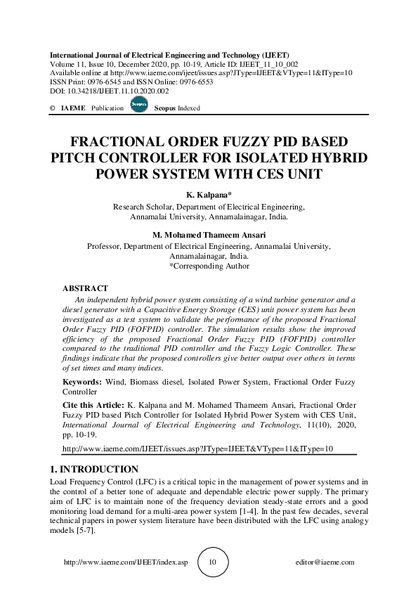 (PDF) FRACTIONAL ORDER FUZZY PID BASED PITCH CONTROLLER FOR ISOLATED ...