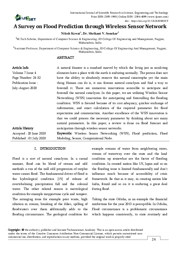(PDF) A Survey on Flood Prediction through Wireless Sensor Network