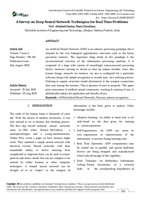 (PDF) A Survey on Deep Neural Network Techniques for Real Time Problems