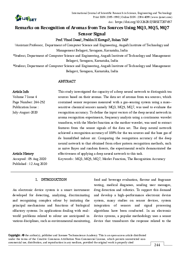 (PDF) Remarks on Recognition of Aromas from Tea Sources Using MQ3, MQ5