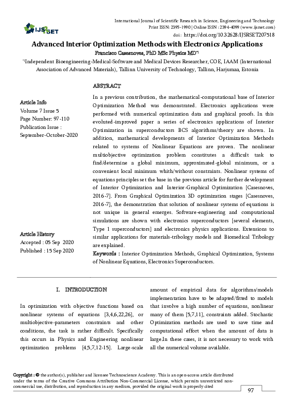 (PDF) Advanced Interior Optimization Methods with Electronics Applications