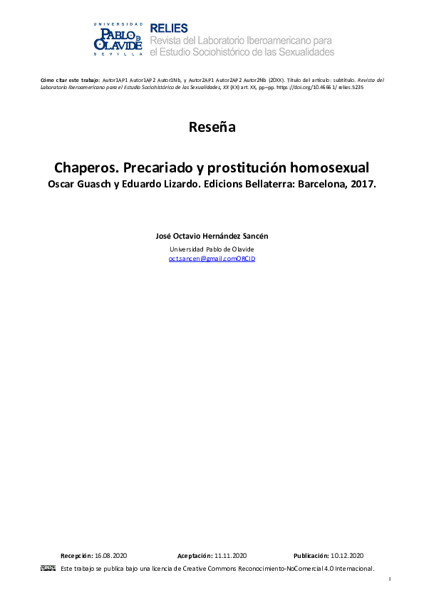 (PDF) Chaperos. Precariado y prostitución homosexual
