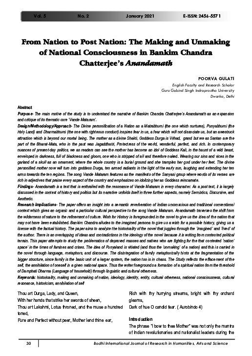 (PDF) From Nation to Post Nation The Making and Unmaking of National Consciousness in Bankim