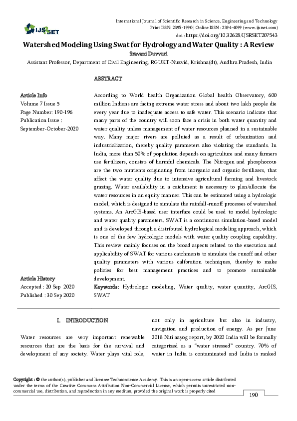 Watershed Modeling Using Swat For Hydrology And Water Quality A Review Watershed Modeling Using Swat For Hydrology And Water Quality A Review