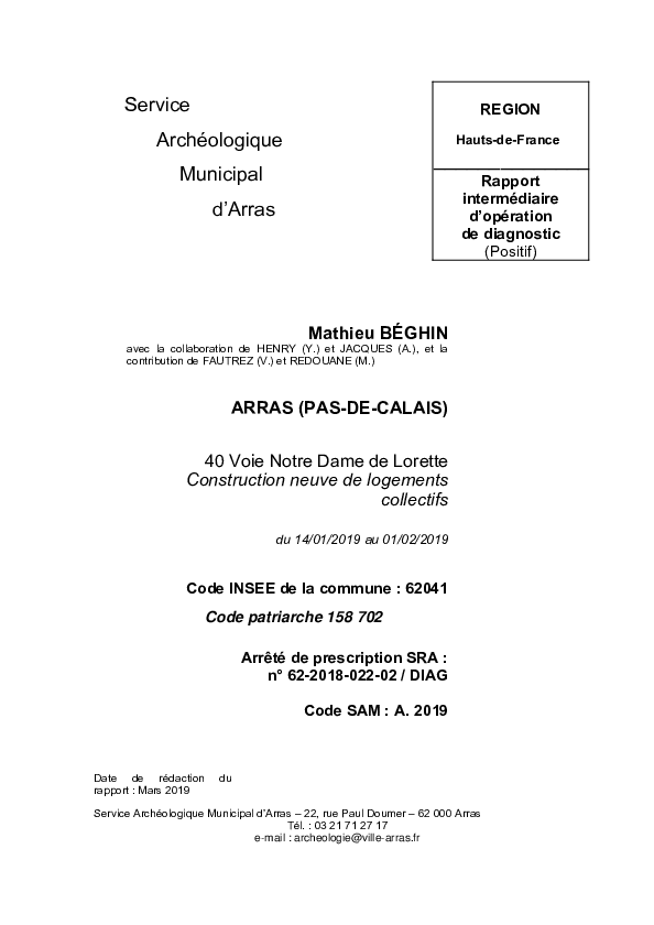 (PDF) ARRAS (PASDECALAIS). 40 Voie Notre DamedeLorette Béghin