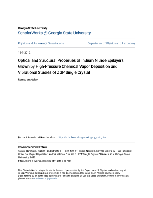 Y PDF) Optical and Structural Properties of Indium Nitride Epilayers