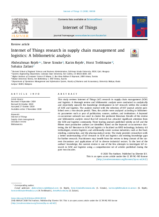PDF) Internet of Things research in supply chain management