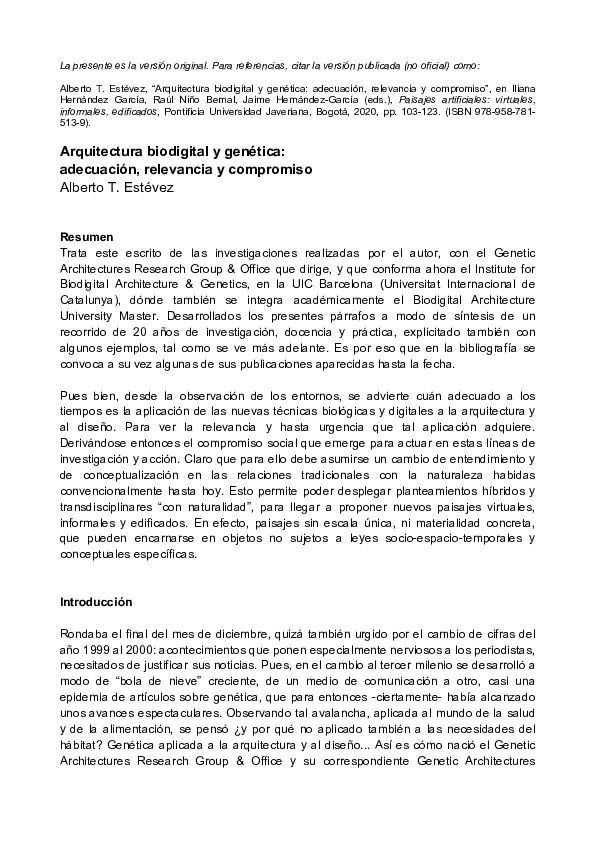 (PDF) Arquitectura biodigital y genética adecuación relevancia y compromiso