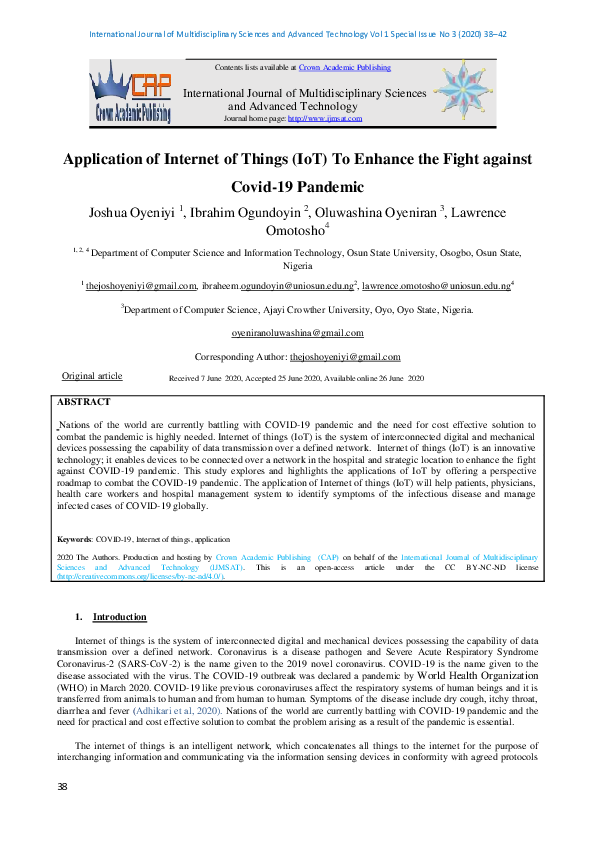(PDF) Application of Internet of Things (IoT) To Enhance the Fight ...