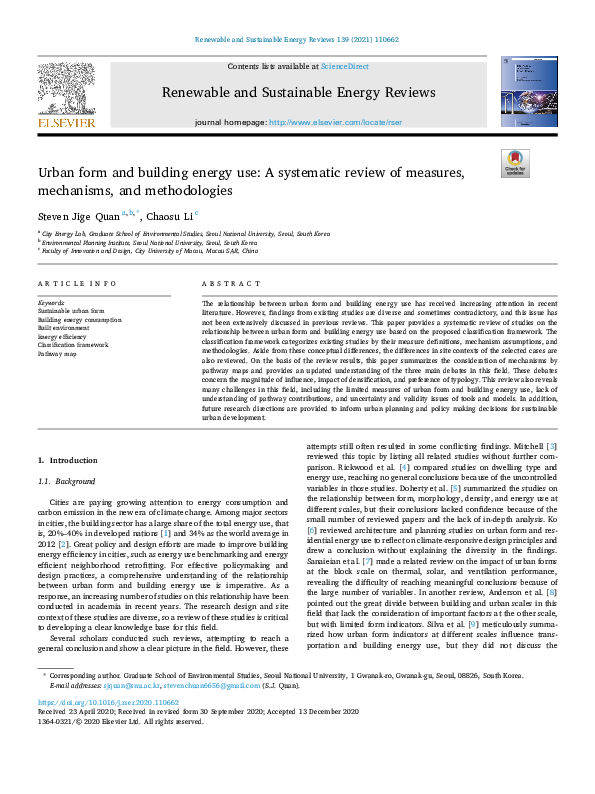(PDF) Urban form and building energy use: A systematic review of ...