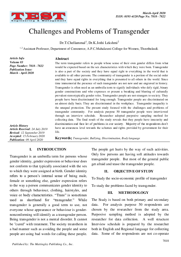 (PDF) Challenges and Problems of Transgender