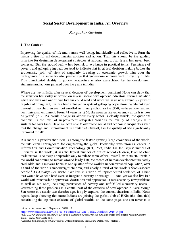 (PDF) Social Sector Development in India: An Overview Rangachar Govinda
