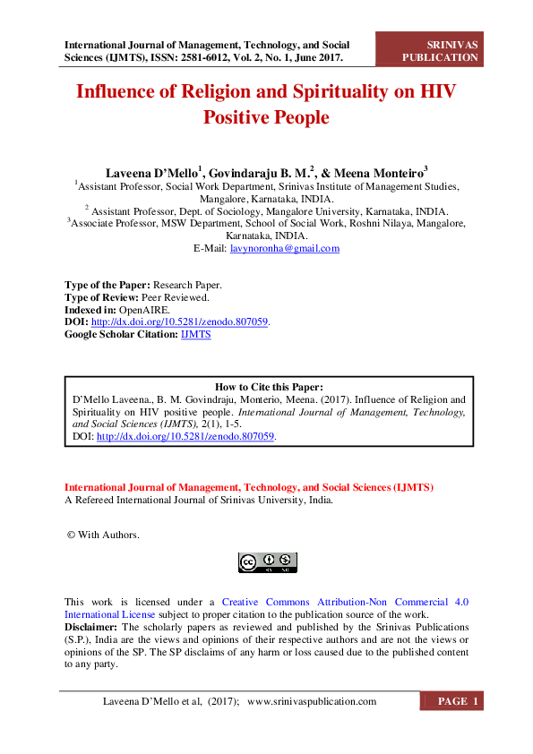 (PDF) Influence of Religion and Spirituality on HIV positive people