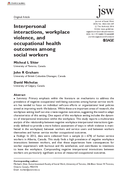 (PDF) Interpersonal interactions, workplace violence, and occupational ...