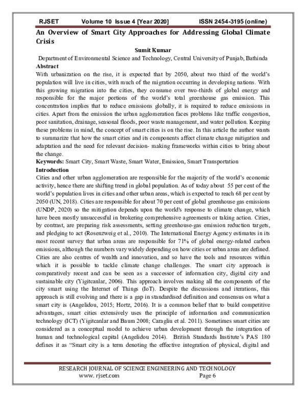 (PDF) An Overview of Smart City Approaches for Addressing Global ...