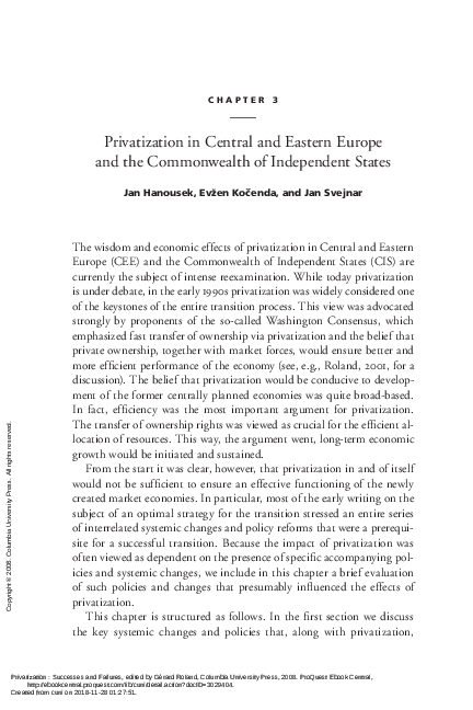 (PDF) Privatization in Central and Eastern Eu rope and the Commonwealth ...