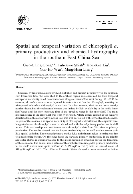 (PDF) Spatial and temporal variation of chlorophyll a, primary ...