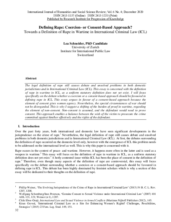 (PDF) Defining Rape Coercionor ConsentBased Approach? Towards a