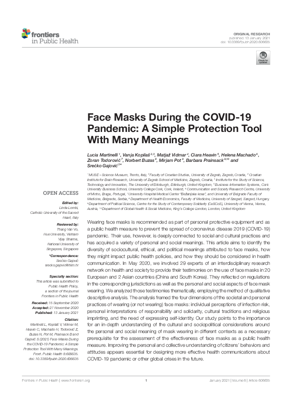 (PDF) Face Masks During the COVID-19 Pandemic: A Simple Protection Tool ...