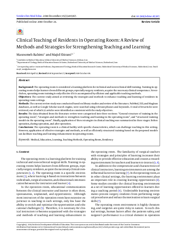 (PDF) Clinical Teaching of Residents in Operating Room: A Review of ...