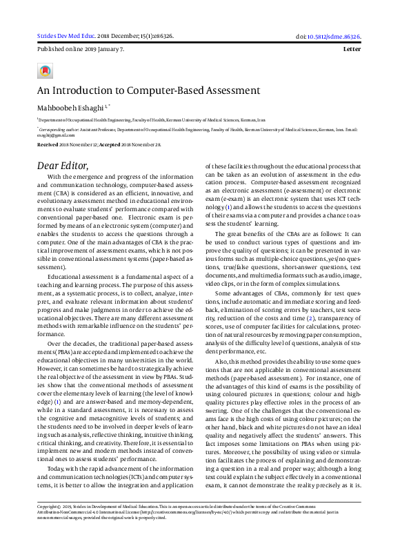 (PDF) An Introduction to Computer-Based Assessment