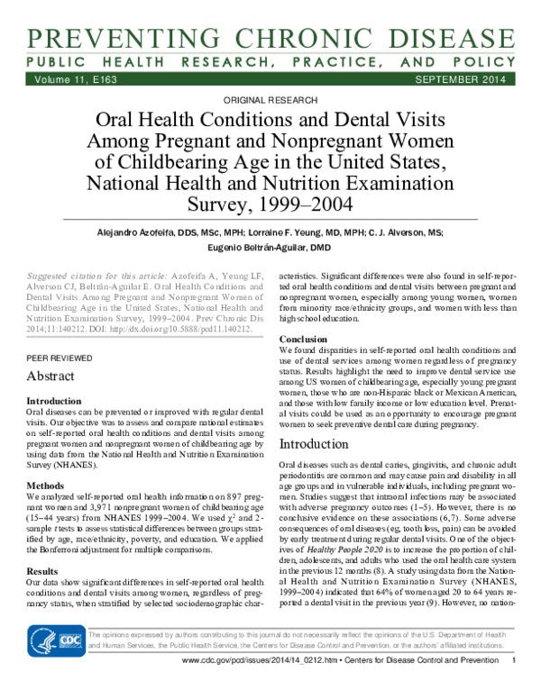 (PDF) Oral Health Conditions and Dental Visits Among Pregnant and ...