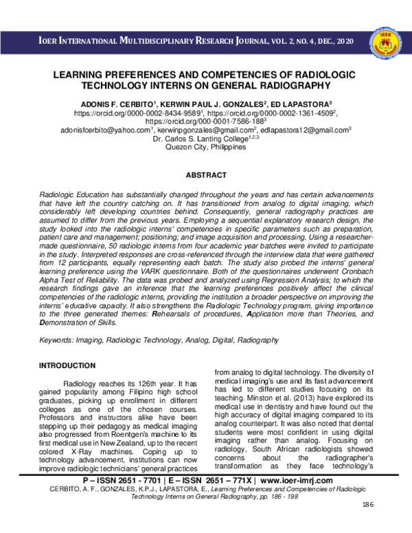 (PDF) Learning Preferences and Competencies of Radiologic Technology