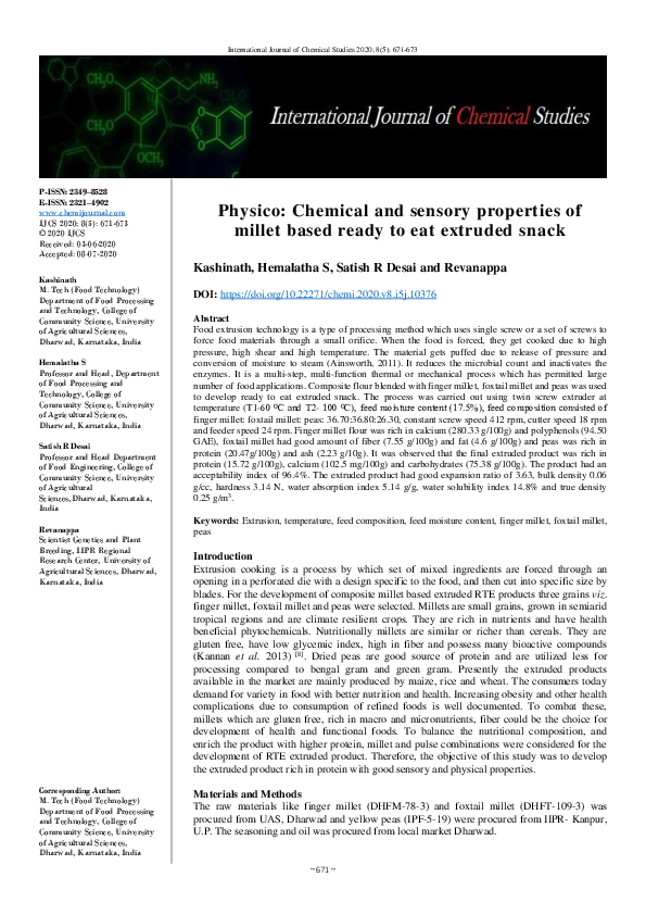 (PDF) Physico: Chemical and sensory properties of millet based ready to ...