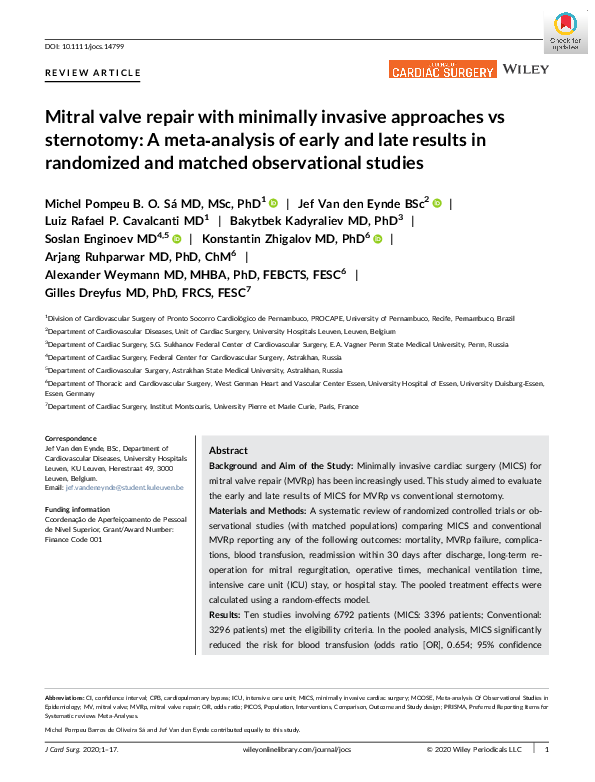 (PDF) Mitral valve repair with minimally invasive approaches vs ...