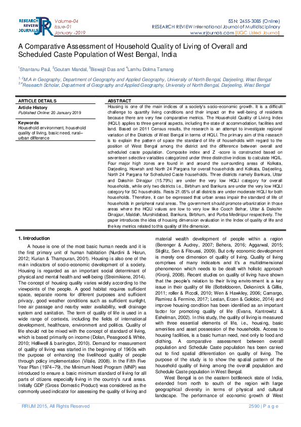  PDF A Comparative Assessment Of Household Quality Of Living Of 