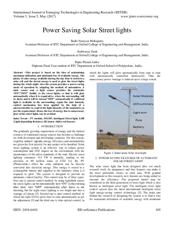 (PDF) Power Saving Solar Street lights Goodness Obayemi Academia.edu