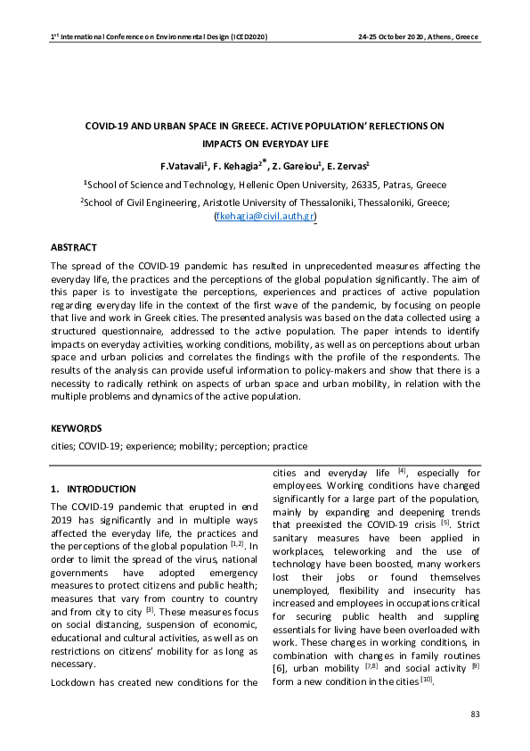 (PDF) COVID-19 AND URBAN SPACE IN GREECE. ACTIVE POPULATION ...