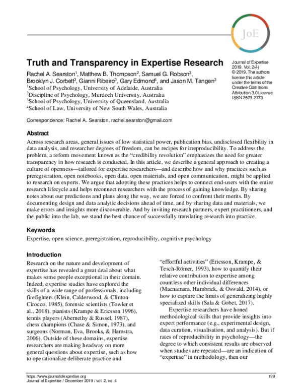 (PDF) Truth and transparency in expertise research