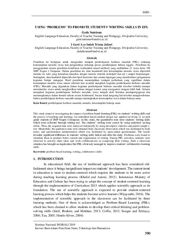 (PDF) USING 'PROBLEMS' TO PROMOTE STUDENTS' WRITING SKILLS IN EFL