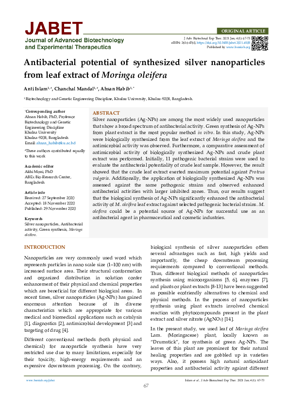(PDF) Antibacterial potential of synthesized silver nanoparticles from ...