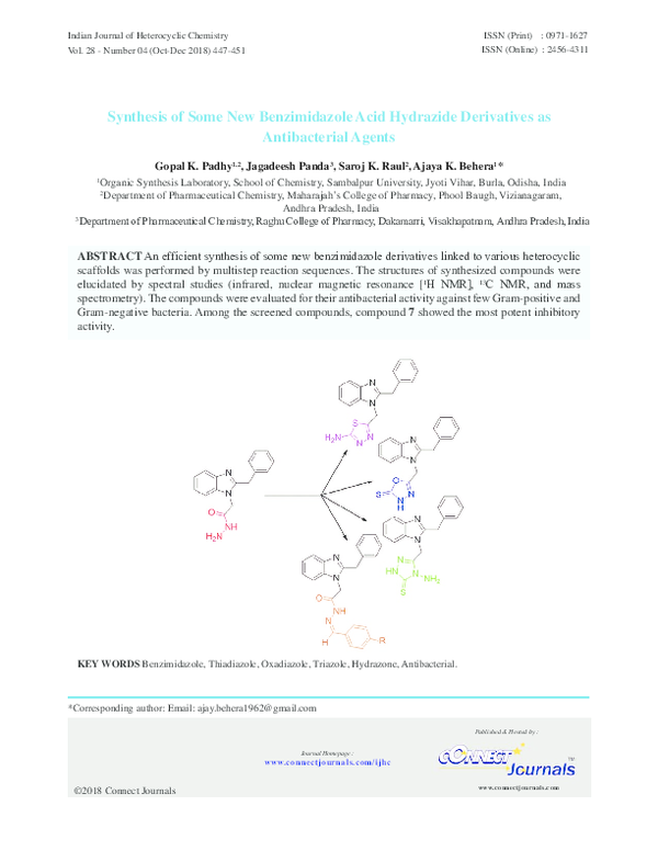 (PDF) Synthesis of Some New Benzimidazole Acid Hydrazide Derivatives as ...
