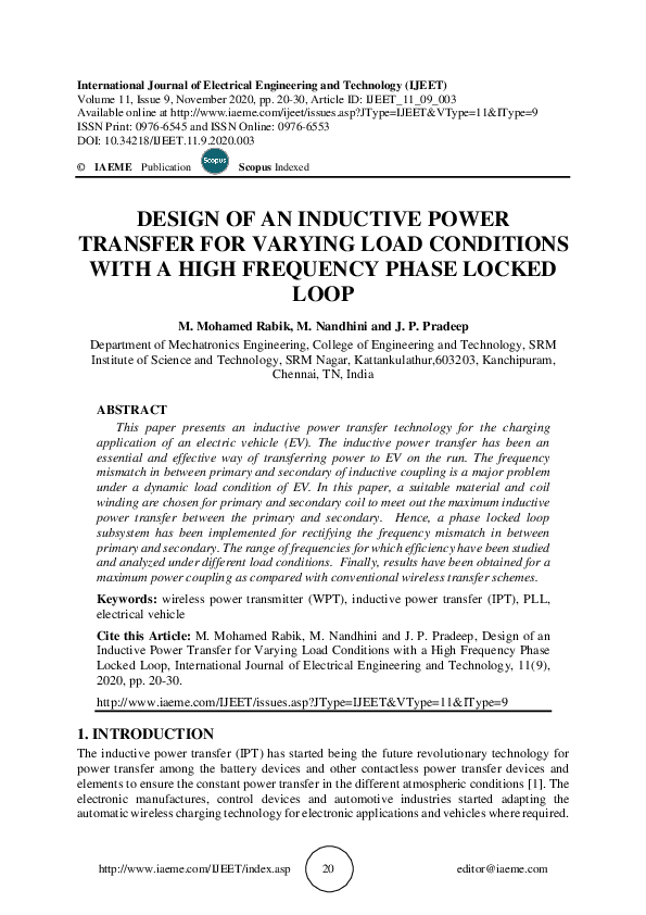 (PDF) Inductive Power Transfer for EVs with PLL