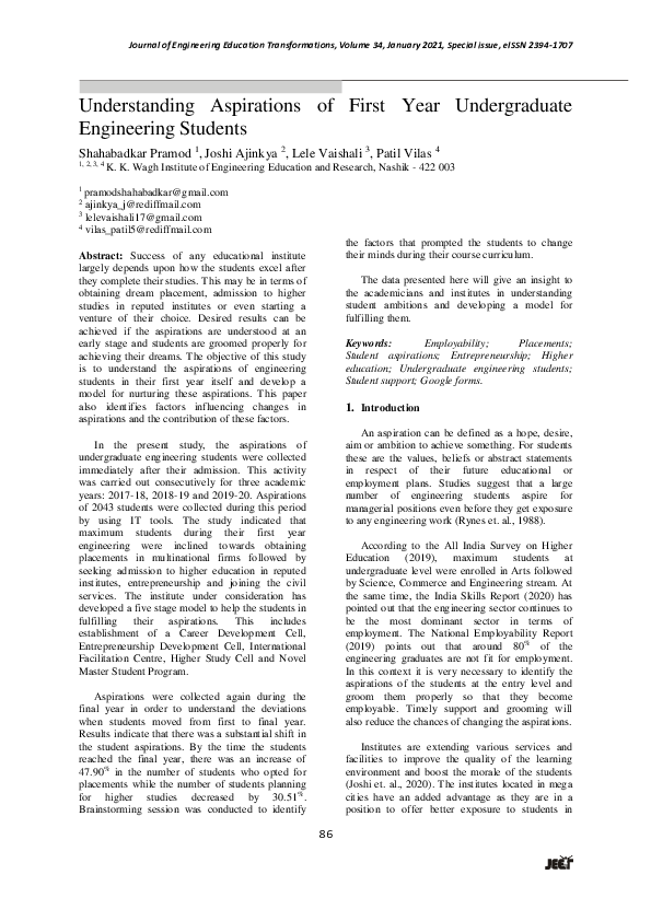 (PDF) Understanding Aspirations of First Year Undergraduate Engineering ...