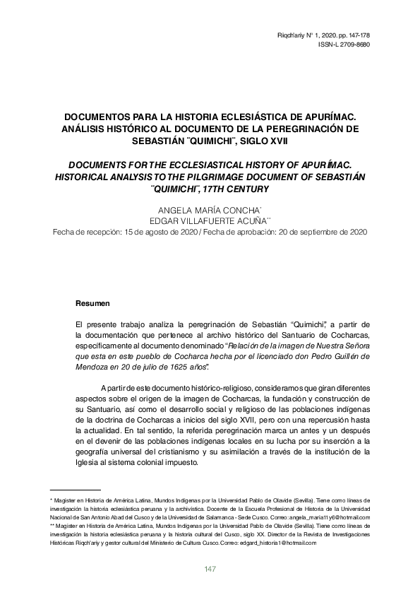 (PDF) DOCUMENTOS PARA LA HISTORIA ECLESIÁSTICA DE APURÍMAC. ANÁLISIS