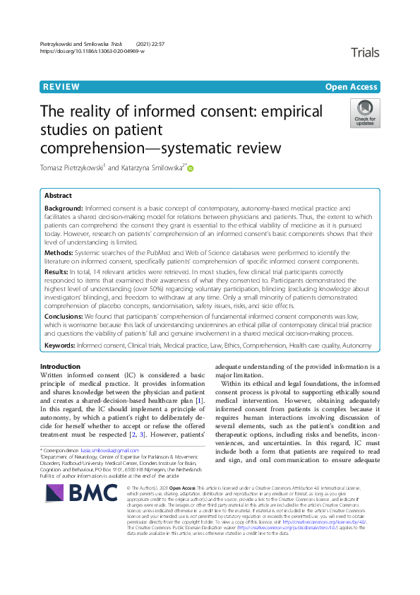 (PDF) The reality of informed consent: empirical studies on patient ...