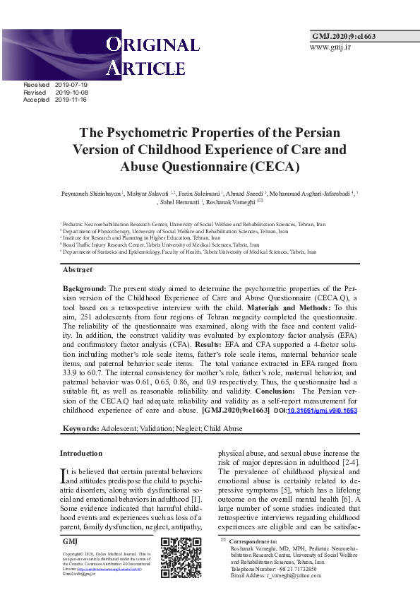 (PDF) The Psychometric Properties of the Persian Version of Childhood ...