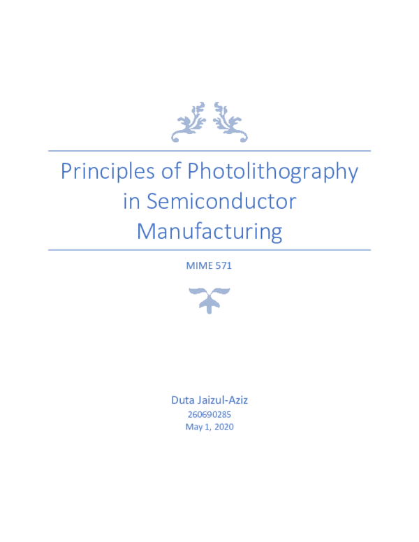 (PDF) Principles of Photolithography in Semiconductor Manufacturing