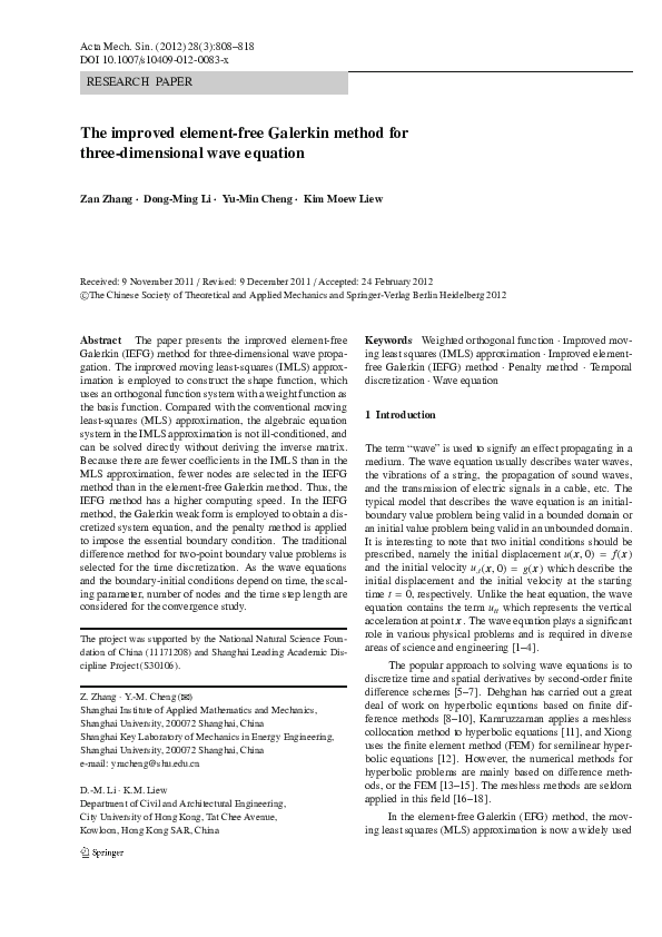 (PDF) The improved element-free Galerkin method for three-dimensional ...