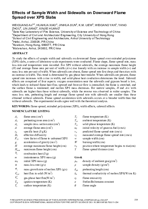 (PDF) Effects of Sample Width and Sidewalls on Downward Flame Spread ...