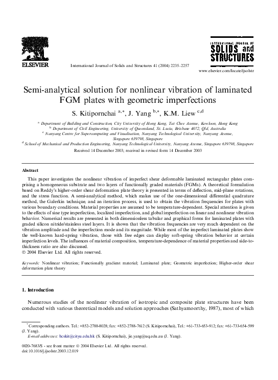 (PDF) Semi-analytical solution for nonlinear vibration of laminated FGM ...