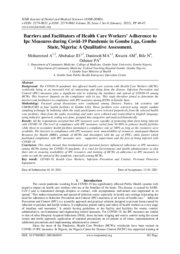 (PDF) Barriers and Facilitators of Health Care Workers' Adherence to ...