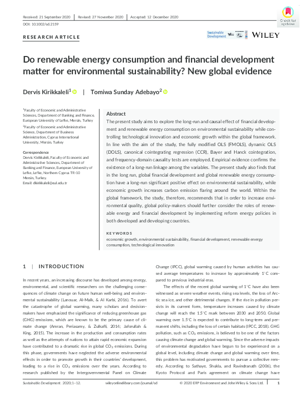 (PDF) Do renewable energy consumption and financial development matter ...